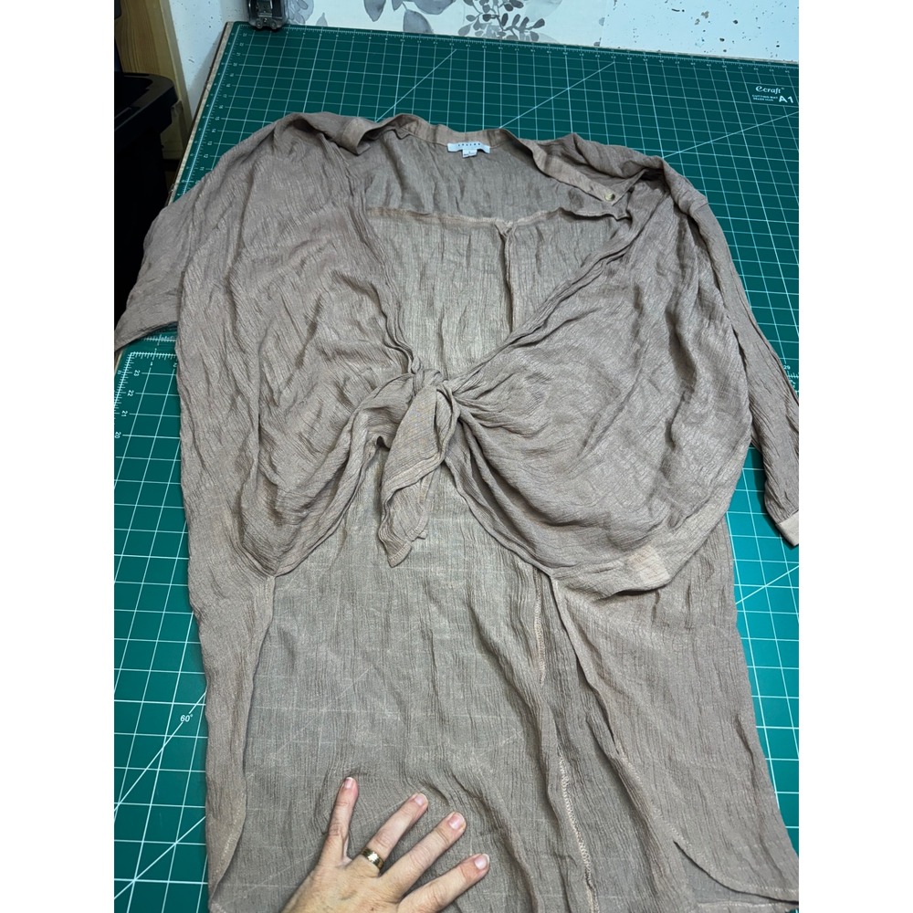 Favlux Fashion Tan Tie Front Textured Lightweight Cardigan Top Large